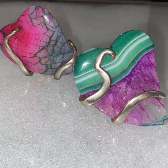 [SOLD] Large Silver Heart Stone Rings - Picture 2 of 6